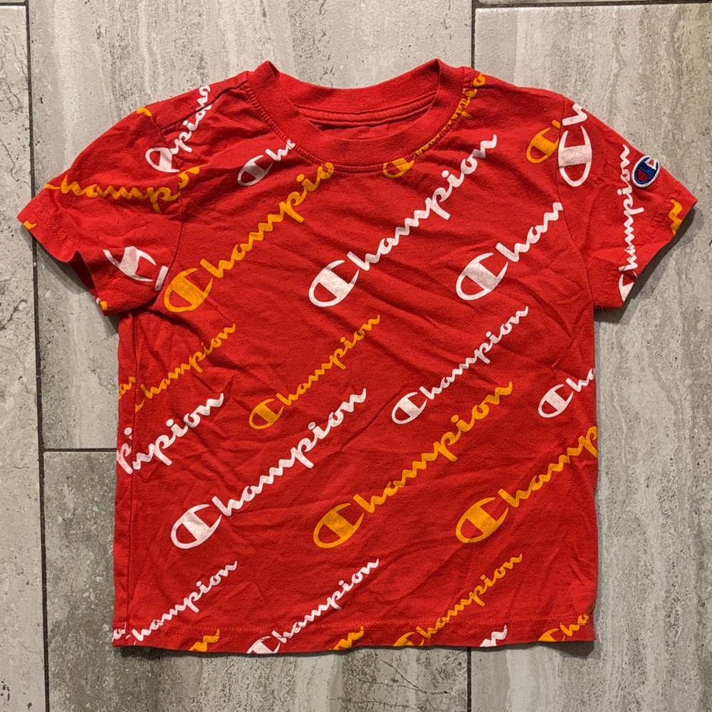 Champion Red Short Sleeve Tee with White & Yellow Logos